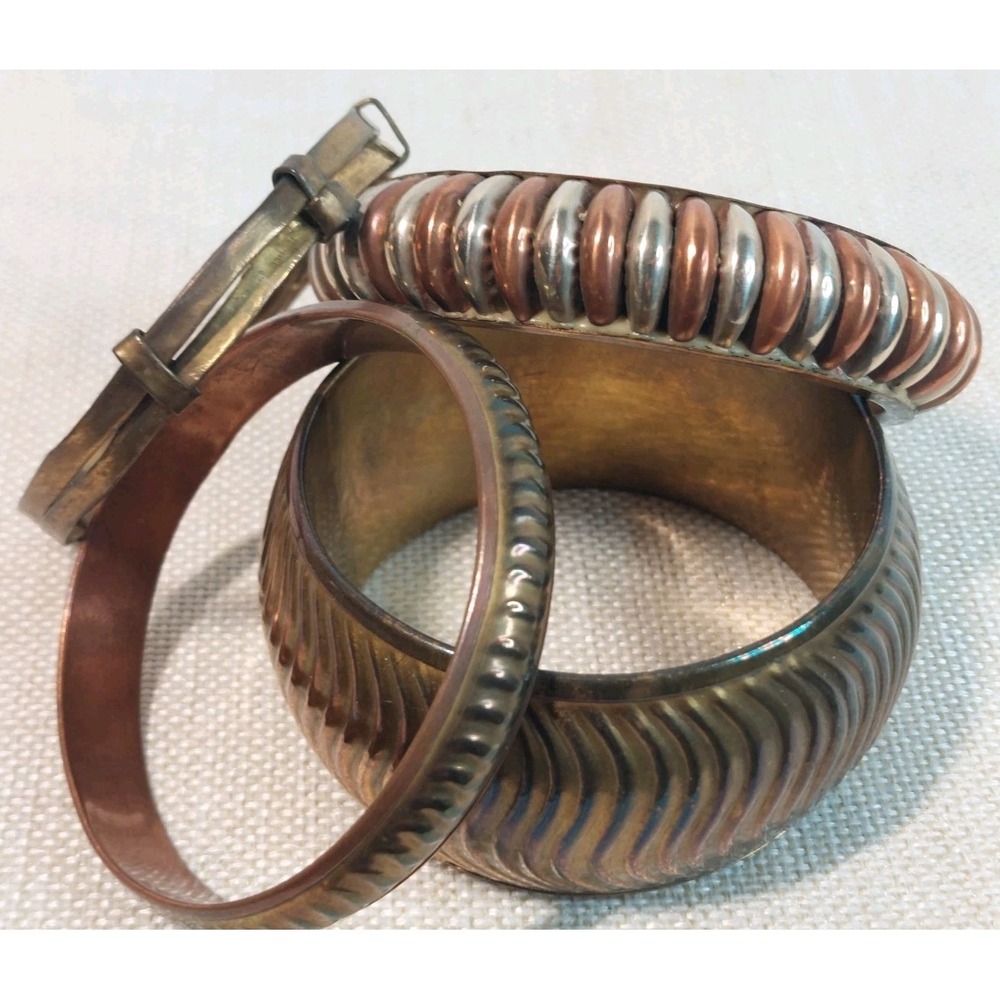Vintage 1970s Bangle Bracelet Lot Stack Copper Brass Bohemian Coastal Cowgirl - Picture 4 of 16